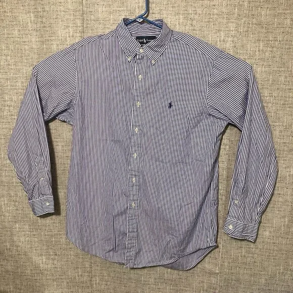 Polo Ralph Lauren Button Down Blue/White Striped Mens L Classic Fit Shirt Pony - Picture 1 of 5
